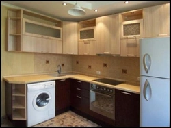 Corner Kitchen With Refrigerator And Washing Machine Photo