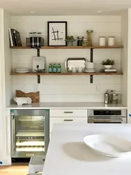 Shelves in the interior of a small kitchen