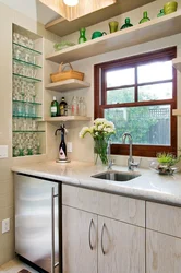 Shelves in the interior of a small kitchen