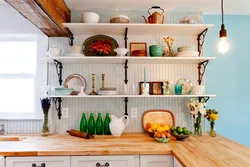 Shelves in the interior of a small kitchen