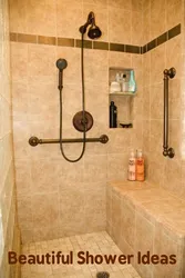 Küvetsiz vanna otağı və pərdə fotoşəkili olan duş
