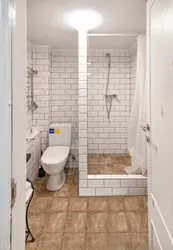 Bathroom without bathtub and shower with curtain photo