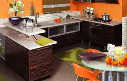 Orange kitchen with brown photo