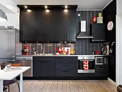 Kitchen interior with dark kitchen set