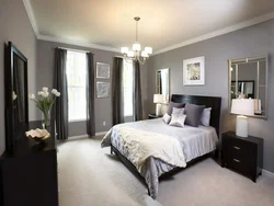 Wallpaper design for bedroom with dark furniture
