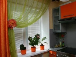 Blinds on the window in the kitchen photo and tulle how