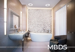 Дизайн ванной с декоративной штукатуркой и плиткой фото