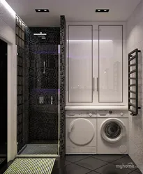 Дизайн ванной и фото с душевой кабиной и стиральная машинка