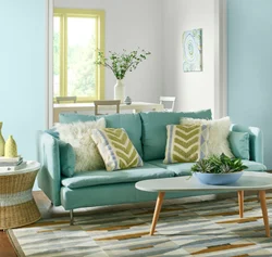 Mint sofa in the living room photo