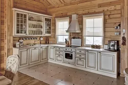 Small Kitchen In A Wooden House Photo