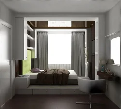 Дизайн прямоугольной комнаты спальни с балконом