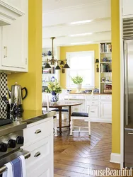 Yellow wall color in the kitchen interior