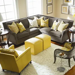 Different colored sofas in the living room photo