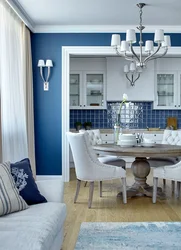 Дизайн кухни гостиной в голубом цвете