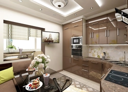 Living Room Kitchen Design In Brown Photo