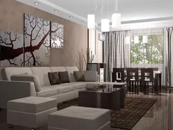 Дизайн гостиной кухни в коричневом цвете фото