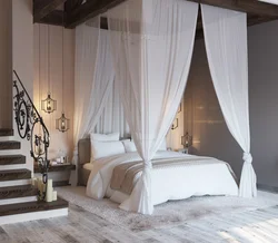 Beautiful beds in the bedroom interior