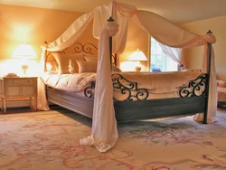 Beautiful beds in the bedroom interior