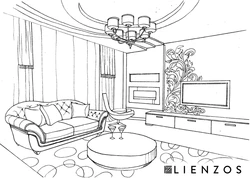 Hand Drawn Living Room Interior