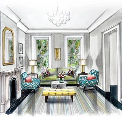 Hand Drawn Living Room Interior