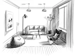 Рисованный интерьер гостиной