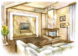 Hand Drawn Living Room Interior