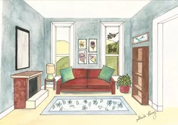 Hand drawn living room interior