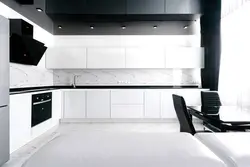 White kitchen design with black handles