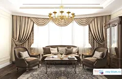 Дизайн шторы в гостиную в классическом стиле фото