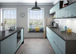 Kitchen interior with dark gray floor