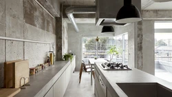 Дизайн кухни светлый бетон