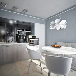 Дизайн белая кухня серые стены