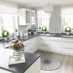 Design white kitchen gray walls