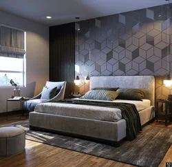 Photo of bedrooms in a modern style for a home with wallpaper