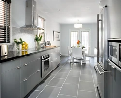 Gray walls white kitchen photo