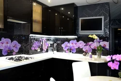Кухня интерьер обои в черном цвете