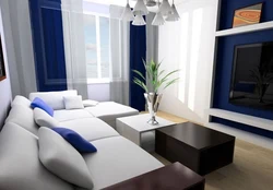 White and blue living room interior photo