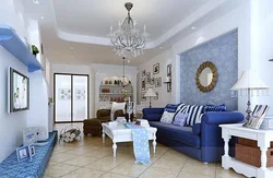 Бело синий интерьер гостиной фото