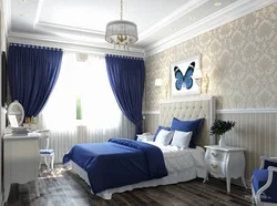 Curtains For Blue Wallpaper In The Bedroom Photo
