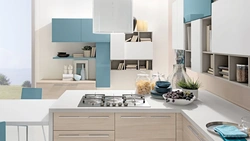 Голубо бежевая кухня фото