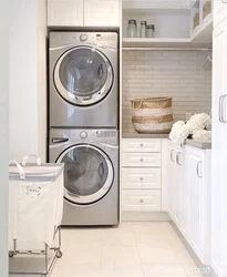 Washing Machine And Dryer In The Bathroom Interior