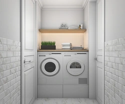 Washing machine and dryer in the bathroom interior