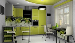 Kitchen design with wallpaper and furniture