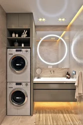 Bath design with washing machine in the closet