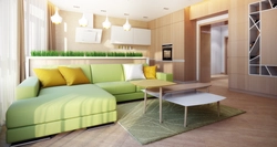 Green Sofa In The Interior Of The Kitchen Living Room