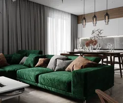 Green Sofa In The Interior Of The Kitchen Living Room