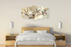 Large paintings in the bedroom above the bed photo
