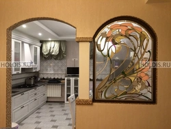 Stained glass window in the kitchen interior photo