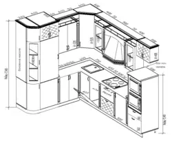 Kitchen design diagram with dimensions