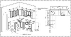 Kitchen design diagram with dimensions